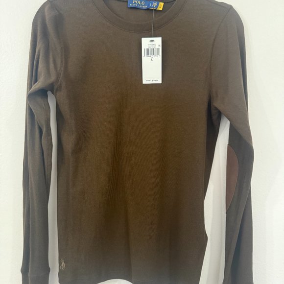 Ribbed Suede Elbow Patch Long Sleeve - Picture 2 of 5